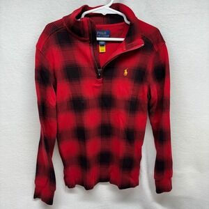 Kids Plaid Polo Ralph Lauren‎ Quarter Zip Long Sleeve Shirt Size 6